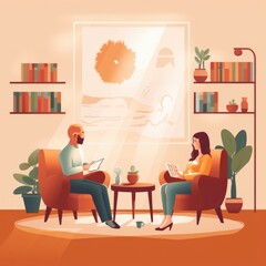 Psychologist talking with a client in her office. AI Generated