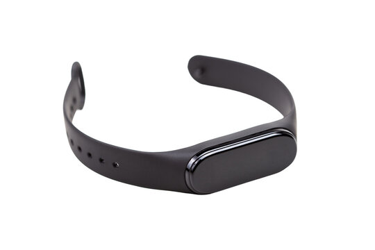 Generic blank black smart fit band, smartwatch object isolated on white, cut out, smart band watch wearable devices concept, nobody. Empty display, electronic gadget accessory, copy space, no people
