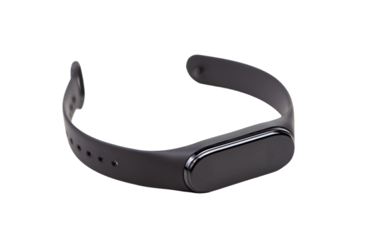 Generic blank black smart fit band, smartwatch object isolated on white, cut out, smart band watch wearable devices concept, nobody. Empty display, electronic gadget accessory, copy space, no people