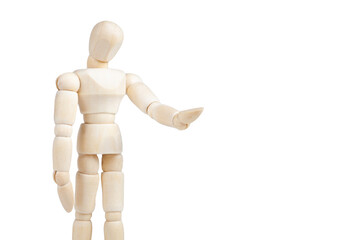 Wooden figurine, man opera singing gesture, giving a speech, object closeup, one person symbol, singing voice training vocal music lessons abstract concept, speaking and gesturing posing doll up close