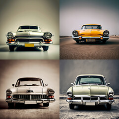 Fototapeta premium Vintage style images created with generative AI of four vintage cars