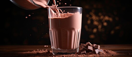Making a chocolate protein shake - obrazy, fototapety, plakaty