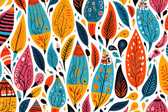 turkish quirky doodle pattern, wallpaper, background, cartoon, vector, whimsical Illustration