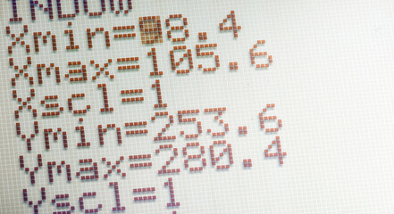 Multiple different math variables on a scientific calculator screen display, numbers calculations statistics in math mathematics abstract concept, digital calculation in maths concept, nobody, detail