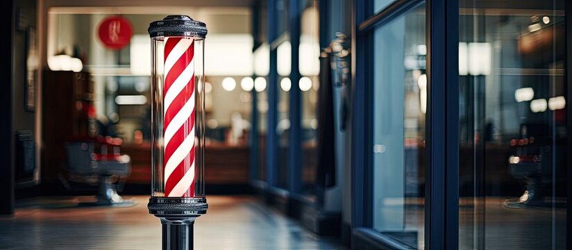 Barber shop pole at entrance symbolizes barber culture