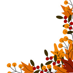 Abstract Thanksgiving corner frame with copy space and various autumn branches in trendy fall shades © Nataliya