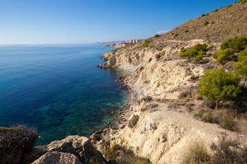 Bay Coastline Costa Blanca, Benidorm, Spain. Tourist vacation concept.