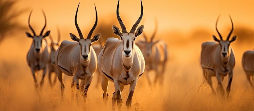 Backlit South African Oryx at dawn in Kgalagadi South Africa