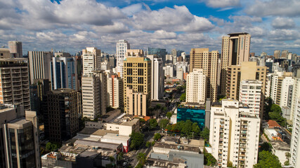 Fototapeta na wymiar Aerial view of the Itaim Bibi neighborhood, with Av. Parque Paulista and Ibirapuera in the background