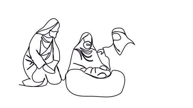 Wise men one line drawing animation with alpha channel.