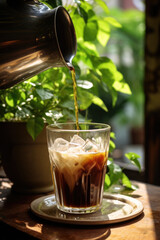 iced coffee being poured in a glass