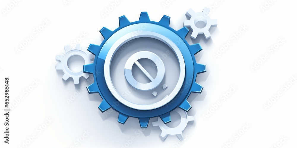 Poster Magnifying Icon with Gears Positioned at the Center, Set Against a Clean White Background, Symbolizing the Intersection of Technology, Precision, and Visual Exploration in a Transparent Concept