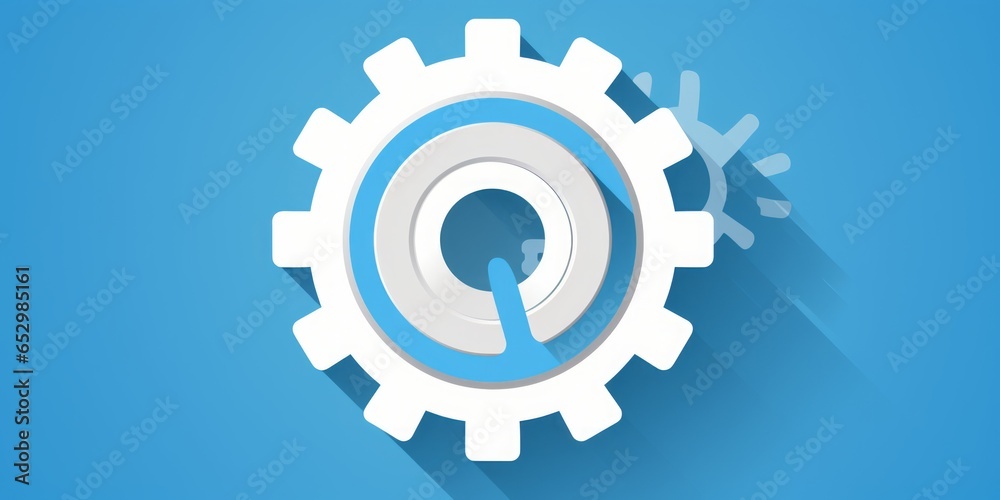 Poster Magnifying Icon with Gears Positioned at the Center, Set Against a Clean White Background, Symbolizing the Intersection of Technology, Precision, and Visual Exploration in a Transparent Concept