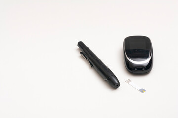 Insulin pen injector. Insulin pen fill with needle on white background. Diabetes Day.