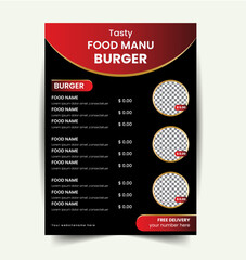  vector delicious burger and food menu flyer