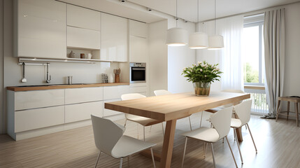 Fototapeta premium Modern kitchen interior with table.