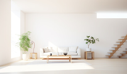 Living room with white minimalist decor. Generated AI