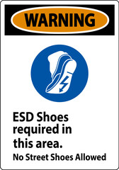 Warning Sign ESD Shoes Required In This Area. No Street Shoes Allowed