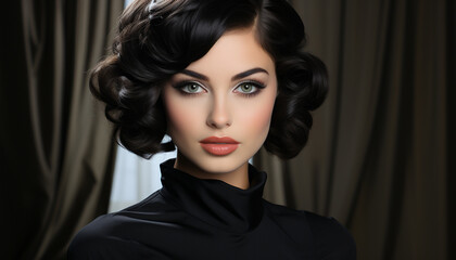 Naklejka premium A beautiful fashion model with curly hair and elegant style generated by AI
