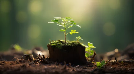 Foto op Canvas Young tree emerging from old tree stump © DPixels