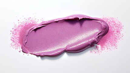 Pink-Purple Radiance: Glossy Lipstick Swatch on White
