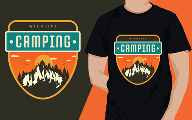 camping outdoor t shirt design - obrazy, fototapety, plakaty