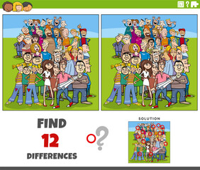 differences game with funny cartoon people crowd