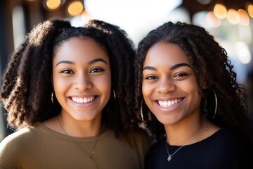 Smiling young black attractive women headshot - obrazy, fototapety, plakaty
