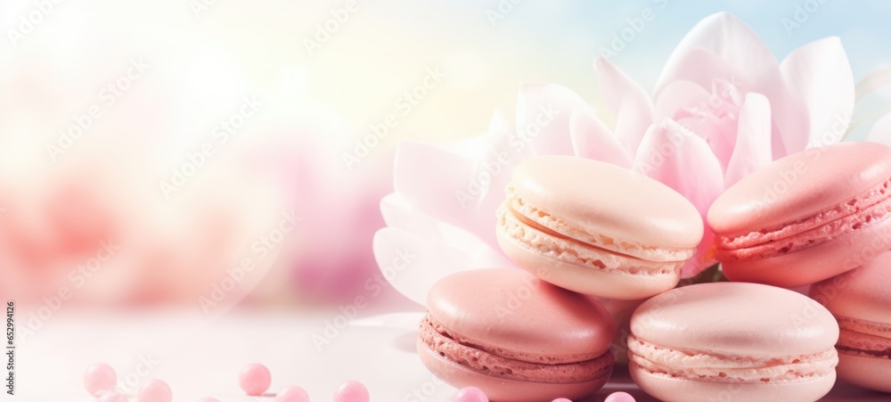 Wall mural pink macaron, sweet dessert food, ai