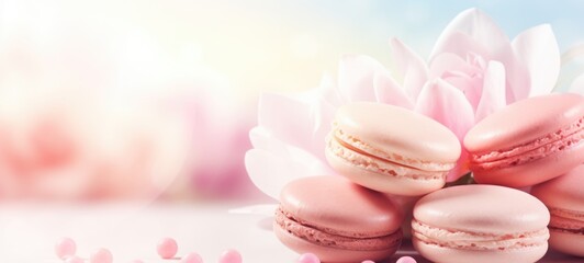 Obraz na płótnie Canvas pink macaron, sweet dessert food, ai