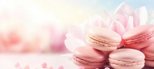Fotobehang Macarons pink macaron, sweet dessert food, ai