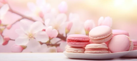 Foto op Canvas pink macaron, sweet dessert food, ai © Rachel Yee Laam Lai