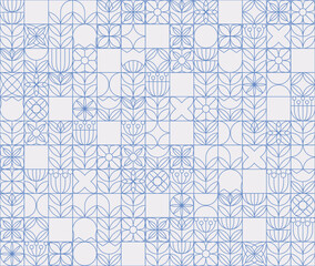 Seamless pattern in scandinavian traditional style. Geometric flower pattern. Suitable for invitations, menus, brochures, banners, packaging, fabric - obrazy, fototapety, plakaty