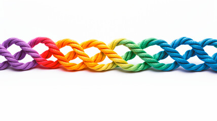 Braided colorful ropes on white background