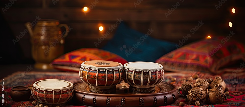 Wall mural Tabla an Indian musical instrument in the chill out interior