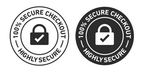 100% Secure Checkout rounded vector symbol set on white background