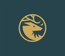 modern deer circular Head logo design icon, deer head circular icon Vector illustration