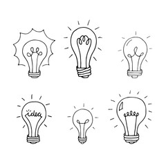 Hand drawn light bulbs. Doodle light bulb. Idea concept. Sketch, minimalistic design