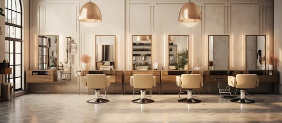 Papier Peint photo Salon de beauté Luxurious salon with panoramic views offers spacious hair services