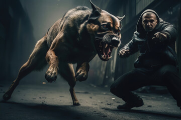 Man commands the dog to attack, generative AI - obrazy, fototapety, plakaty