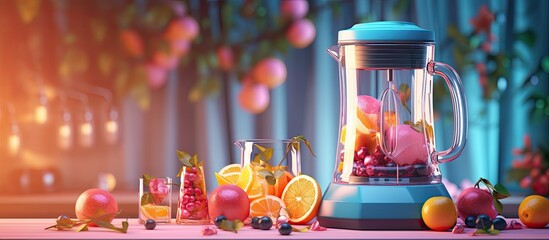 illustration of a blender used for cooking making drinks and smoothies with fruit cocktail