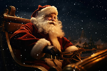  Santa Claus on sleigh in the night, Generative AI