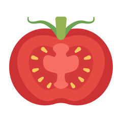 Tomato half slice cross section flat vector color icon for food apps and websites