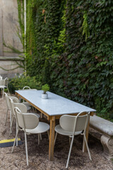table and chairs in a garden