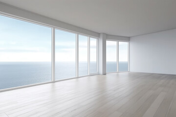 Empty large space with a sea view. Generative AI