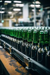 Beer bottles filling on the conveyor belt in the brewery factory | Generative AI