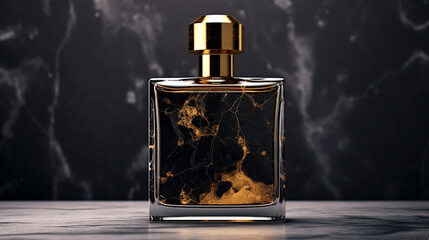 luxurious and classy perfume bottle black and golden, generative AI - obrazy, fototapety, plakaty