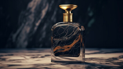 luxurious and classy perfume bottle black and golden, generative AI - obrazy, fototapety, plakaty