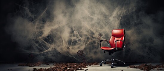 Insufficiently skilled staff required for job vacancy portrayed by a spider web covered office chair symbolizing labor shortage - obrazy, fototapety, plakaty