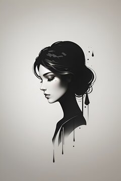 woman with long hair paint in black